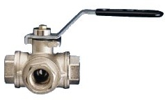 Art. 3500, 3-way ball valve, brass, threaded connection, T-bore, ISO direct mounting