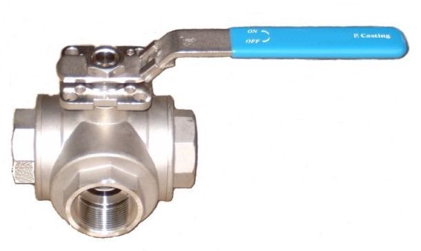Art. V3CT: 3-way ball valve, stainless steel, threaded connection, T-bore, ISO direct mounting